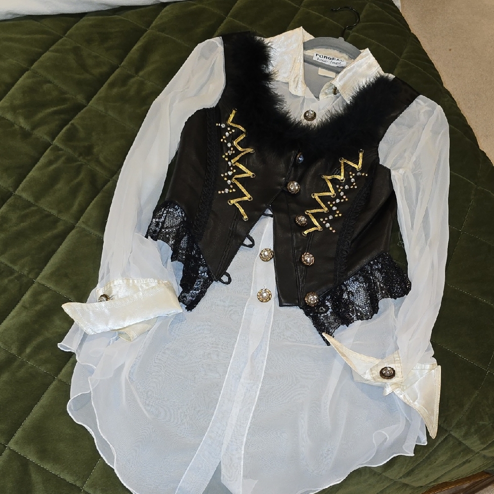 Patricia Forgeal Small Size Black and Gold Vest with White Blouse
